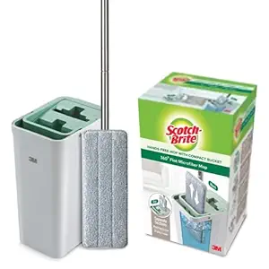 Scotch-Brite Plastic Hands-Free Microfiber Flat Mop with Compact Bucket