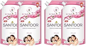 Santoor Mild Gentle Hand Wash 675ml, Pack of 4 with Goodness of Lotus & Tulsi| Rich Lathering Formula with Anti-Bacterial Properties| Soft on Hands| Soothes & Hydrates Skin