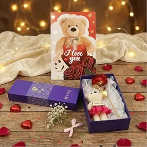 BENAVJI Valentines Day Gift Box with I Love You Message Teddy Bear Gold Plated Rose