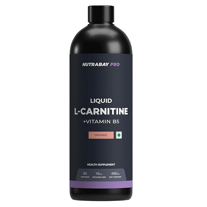 Nutrabay Pro Liquid L-Carnitine (1500mg) with Vitamin B5 Pre/Post Workout Supplement 450ml, Orange, 30 Servings | Tested for Purity | 100% Authentic Metabolism Booster for Weight Loss Support