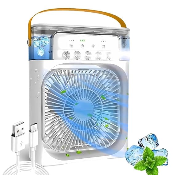 Portable LED Desk Fan with 3-Speed Humidifier and White Finish