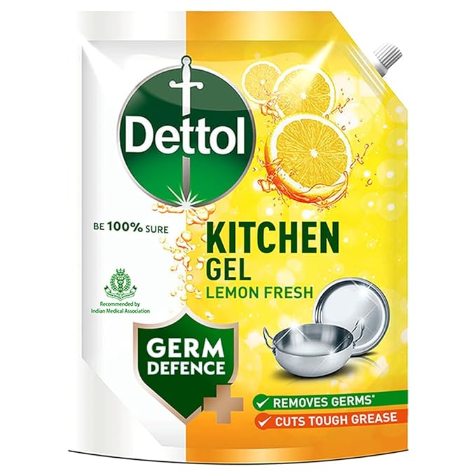 Dettol Dishwash liquid and Kitchen Gel || Cuts Tough Grease || Remove germs || Lemon Fragrance ||1500ml (Refill Pack)