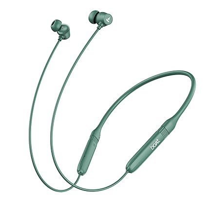 boAt 2025 Launch Rockerz 301 ANC, (~30dB) ANC, 13mm Drivers,ENx, 40ms Low Latency,Hall Switch,40H Battery, Stream Ad Free Music via App Support, Bluetooth Neckband, Wireless with Mic Earphones (Green)