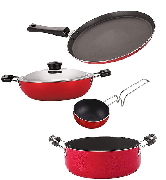 Nirlon Non Stick Coated Dishwasher Safe Aluminium Kitchen Utencils Gift Set of 4 Pieces (FT13_DKD(B)_VG_CS24)