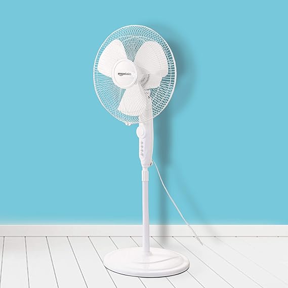 Amazon Basics High Speed 55 Watt Oscillating Pedestal Fan, 400Mm Sweep Length, White (without Remote)