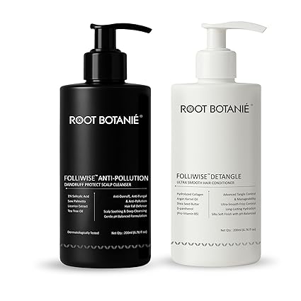 FOLLIWISE Anti-Dandruff Shampoo & Conditioner | Hair Fall Control with DHT Blockers | Anti-Pollution Scalp Cleanser + Frizz-Control Conditioner | Removes Dandruff & Itchiness | Sulphate-Free, For Men & Women | 400ml