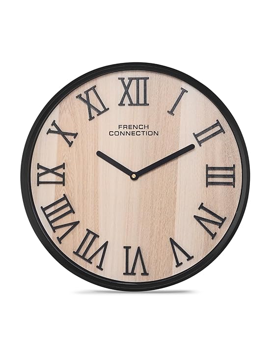 French Connection Elegant Analog Wall Clock with Black Roman Figures - Size: 12 Inches - FCWC11-B