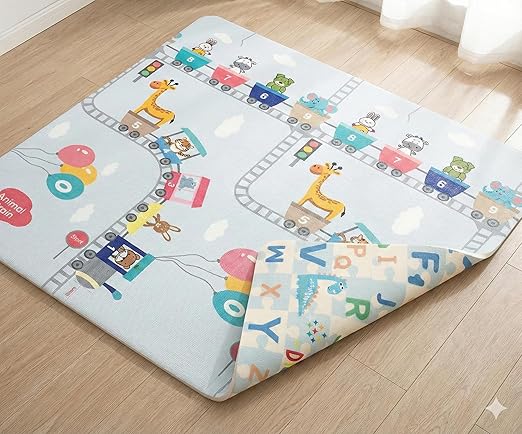 TinyPlay Animal Train Reversible Baby Play Mat for 03 Years