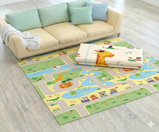 TinyPlay Road & Giraffe Reversible Baby Play Mat for Floor