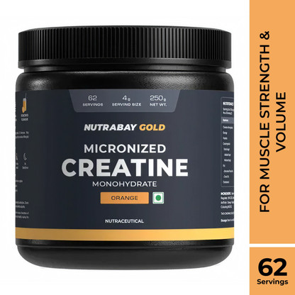 Nutrabay Gold Micronized Creatine Monohydrate, Pre/Post Workout, Flavoured Amino Acid Creatine (250 g, Orange)