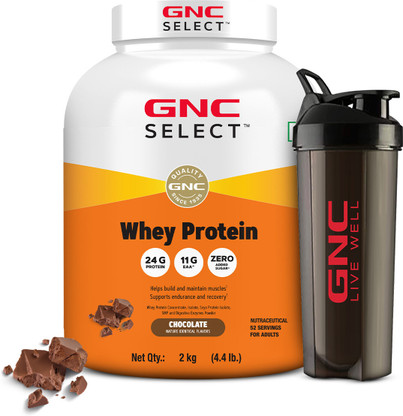 GNC 100% Whey Protein Powder With Free Shaker Whey Protein (2 kg, Chocolate)