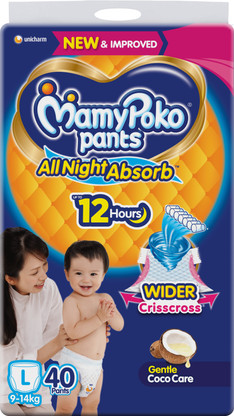 MamyPoko Pants All Night Absorb,Coco Care & 12hr Leakage Protection - L (40 Pieces)