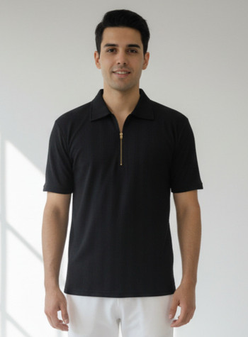 Dollar Solid Men Polo Neck Black T-Shirt