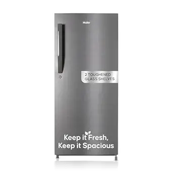 Haier 190L 5 Star Direct Cool Single Door Refrigerator | 3 Toughened Glass Shelves | Fast Ice Making in Just 60 minutes | Large Veg Box| Easy Clean Back (HED-205DS-P, Dazzle Steel)