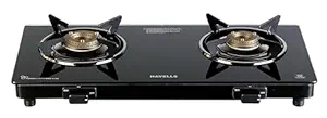 Havells Calore Gas stove |2 Heavy Duty Forged Brass Burner|6 mm Toughened Glass|Premium Valves|Removable Drip Tray|Soft Touch Knobs|5 year Warranty on Burners, Glass & Valves by Havells (Black)