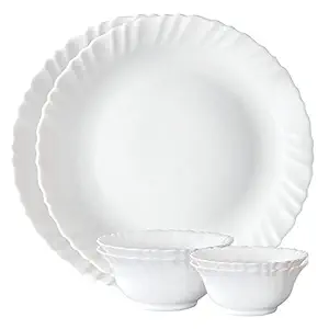 Larah by Borosil Plain White Silk Series Opalware Dinner Set