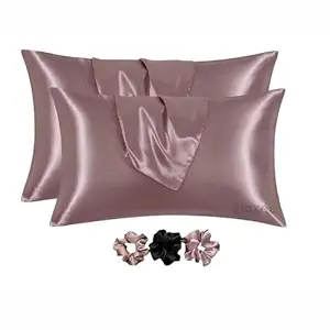 Satin Silk Pillow Covers Pack of 2 for Hair and Skin with Satin Scrunchies