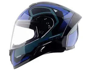 Vega Ranger Crew ISI Certified Gloss Finish Full Face Helmet for Men with Clear Visor-Black Blue-M