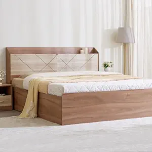 Home Centre Helios Reynan Cannes King Bed | Engineered Wood with Hydraulic Bed King Bed| (White) |1 Year Warranty