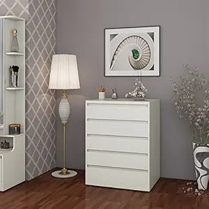 Home Centre Engineered Wood Helios Reynan Cubby Chest of 5 Drawers - White, Matte