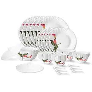 Larah by Borosil Stargazer Fluted Series Opalware Dinner Set | 40 Pieces for Family of 6 | Microwave & Dishwasher Safe | Bone-Ash Free | Crockery Set for Dining & Gifting | Plates & Bowls | White