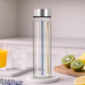 Borosil Artisan Series 550 ml Glass Bottle with Metal Lid | Leakproof | Dishwasher Safe