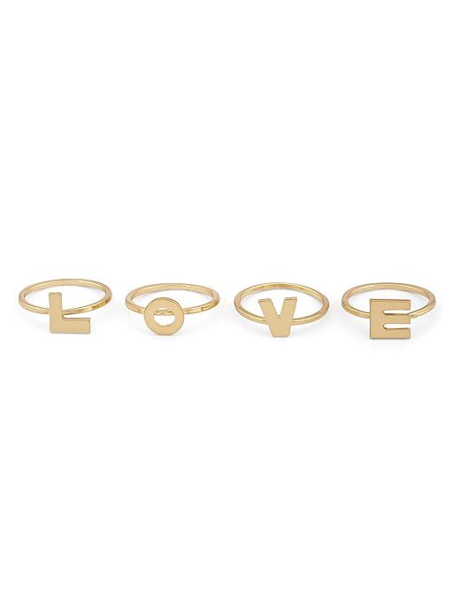 ZAVERI PEARLS Set of 4 Gold Tone LOVE Contemporary Rings For Women-ZPFK13733