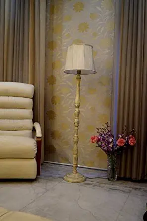 Tu Casa Mango Wood Floor Lamp Pipping Cotton Shade-Holder type-B-22 (Khadi)