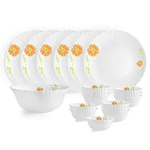 Cello Opalware Dazzle Livid Lilac Floral Dinner Set, 19Pcs, White