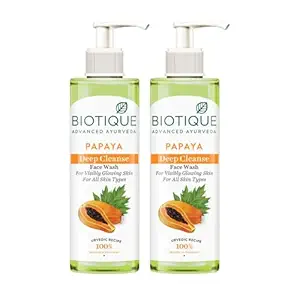 Biotique Papaya Deep Cleanse Face Wash For Visibly Glowing Skin All Skin Types, 400ml (200ml x 2)