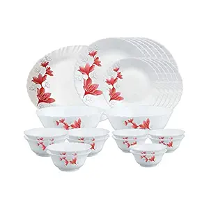 Larah by Borosil Ruby Opalware Dinner Set, 27 Pcs, White