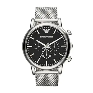 Emporio Armani Stainless Steel Analog Black Dial Men Watch-Ar1808, Silver Band