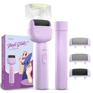 Lifelong PediGlide Luxe Callus Remover for Feet|120 Min Runtime Electric Foot Scrubber for Dead Skin,Cracked Heels|Pedicure Machine 3 Roller Heads|2 Speeds|Type-C Charging|Waterproof IPX6|Focus Light