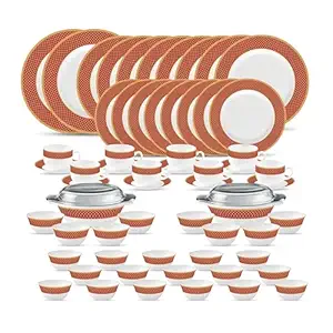 La Opala Diva Sovrana Collection Opal Glass Crockery | Family of 8 | 62 pc Regent Red Dinner Set
