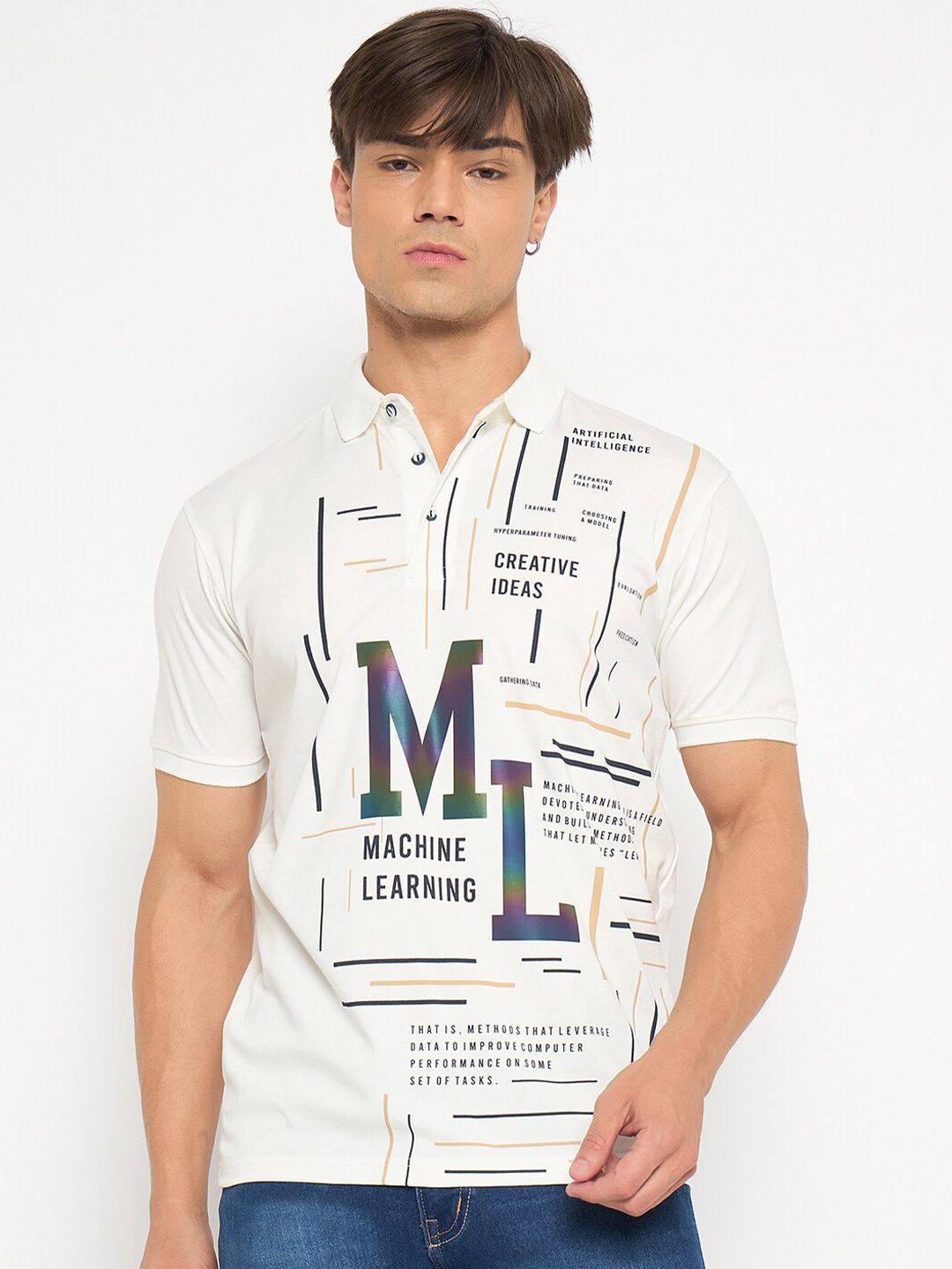 Men Typography Printed Polo Collar Cotton T-shirt