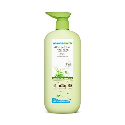 Mamaearth Aloe Refresh Hydrating Body Lotion with Aloe Vera & HA for Soft Soothed Skin 400ml | 48H Moisturization in Summer| 100% Natural Aloe Vera| Lightweight, Non-Sticky Smooth Skin| All Skin Types