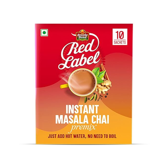 Red Label Instant Masala Chai Premix - 13g*10 sachets | Instant Tea Premix| Tasty tea ready in 10 sec | 10 Single Serve Sachets | From the House of Brooke Bond
