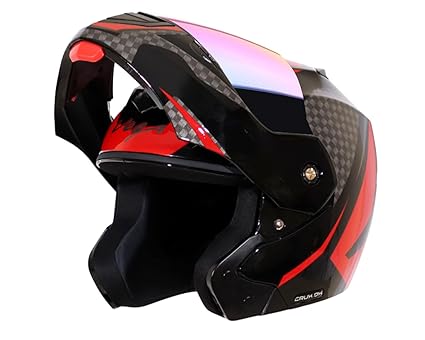 Vega Crux Dx Checks Flip-Up Full Face Helmet Black Red, Size: M(57-58 cm)