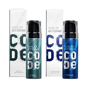 WILD STONE CODE Steel And Titanium Long Lasting No Gas Body Perfume For Men, Pack Of 2 (150Ml Each) - Spray