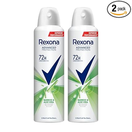 Rexona Advanced Protection Bamboo & Aloe Vera with MotionSense | 0% Alcohol | 72H Non Stop Protection | For Women | 200 ML (Pack of 2)