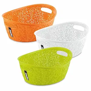 Nayasa Tri Colour Oasis Oval Basket | Set of 3 | Multi Purpose Storage Basket