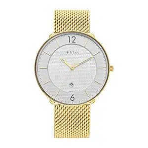 Titan Black & Gold Quartz Analog with Date White Dial Gold Stainless Steel Strap Watch for Men - NT1849YM01