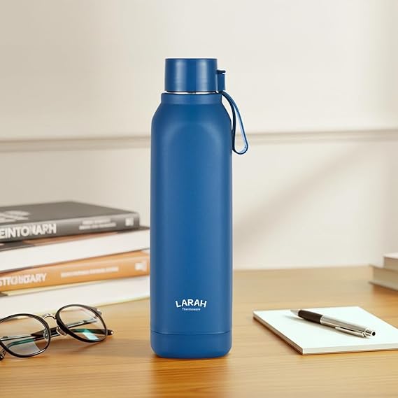 Larah by Borosil 700 ml Cube Blue Stainless Steel Water Bottle | Made in India