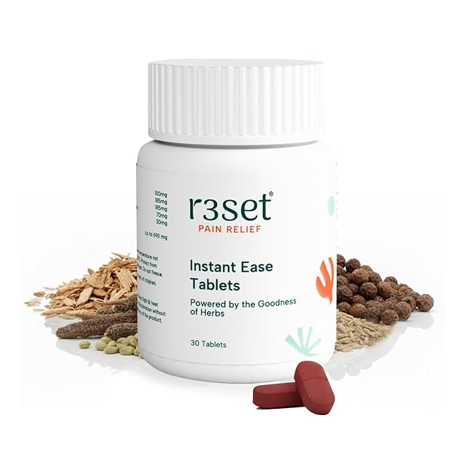 R3SET Natural Pain Relief Tablets | 100% Natural Ingredients for Muscle, Back, Knee, Neck, Joint & Nerve Pain | No Side Effects, Herbal Supplement - 30 Tablets