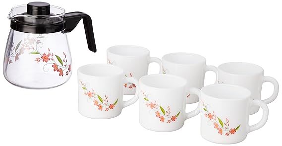 Cello Dazzle Creeper Opalware Coffee Set of 7, White
