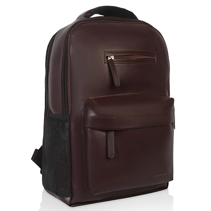 Amazon Basics Leather Laptop Backpack (15.6 Inch) | Water Resistant | for Office, Travel or College (Brown)