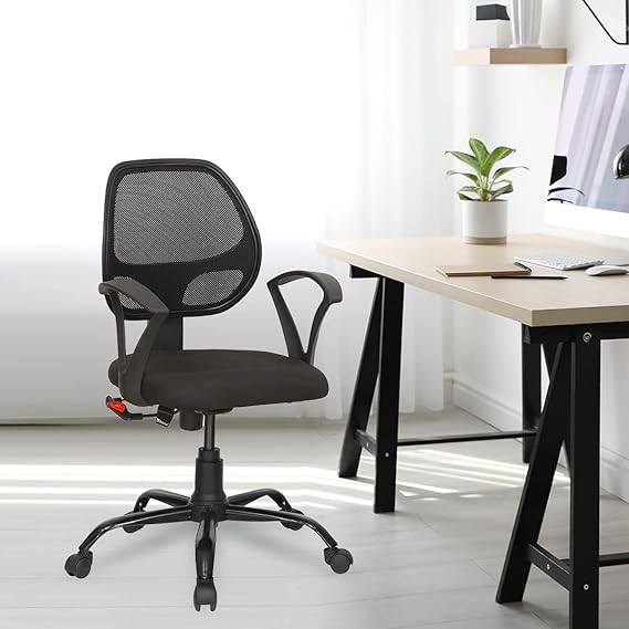 Nilkamal Mustang Mid Back Upholstered Mesh Chair with Push Back Mechanism in Black Color