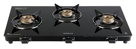Havells Calore Gas Stove |3 Heavy Duty Forged Brass Burner|6 mm Toughened Glass|