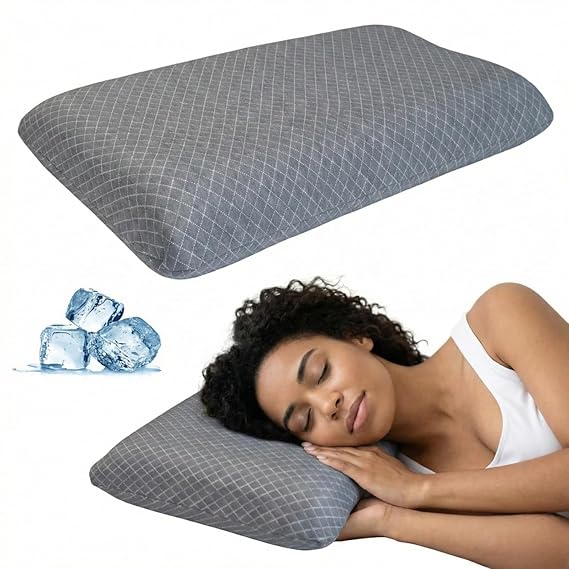 Memory Foam Pillow, Orthopedic Memory Foam Pillows Supports Neck Pain and Shoulder Pain for Sleeping, Ergonomic Cervical Pillow (Grey+White line, 20-12)