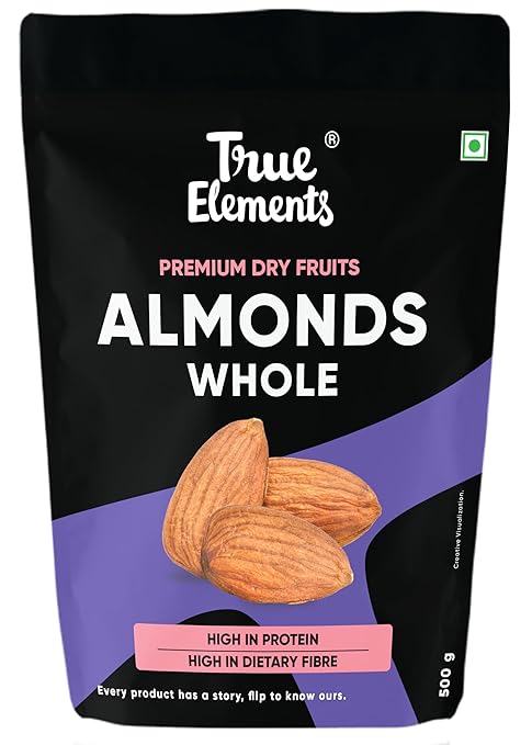 True Elements Almonds 500g - Clean and Premium Almonds | Badam Dryfruits | Healthy and Diet Snacks | Dry fruits for Festive Eating
